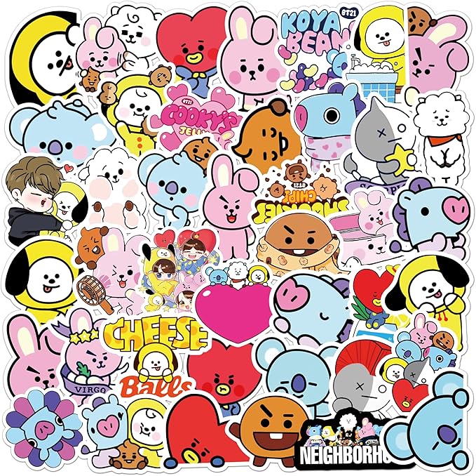 50PCS Cartoon BT21 Deals for Fans Boys Team Stickers BT21 Waterproof Vinyl Decals Laptop,Scrapbooking,Journal,Cell Phones, Water Cups Sticker (BBT21)