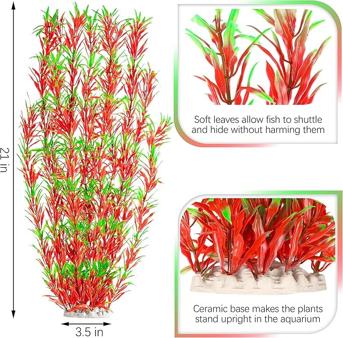 MyLifeUNIT Aquarium Plants, 21 Inches Tall Plastic Fish Tank Plants for Fish Tank Decorations and Aquarium Decor (Wine Red)
