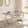 Asday 72 inch Modern Dining Room Table with Silver Stainless Steel Metal U-Base in Grey Silver