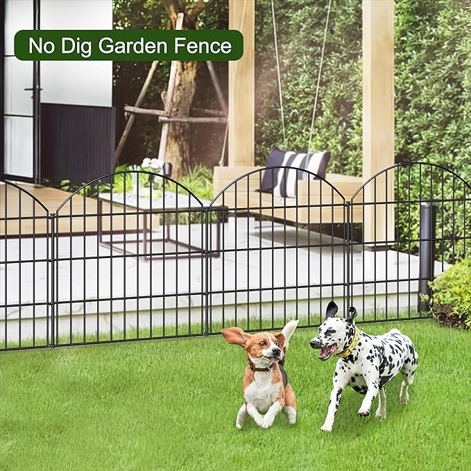 Metal Garden Fence 28in (H) x 37.3ft (L), 16 Panels + 17 Stakes Dog Fences Border Fence Animal Barrier, No Dig Garden Fencing for Yard Flower Bed Patio Outdoor, CTW2816 Black