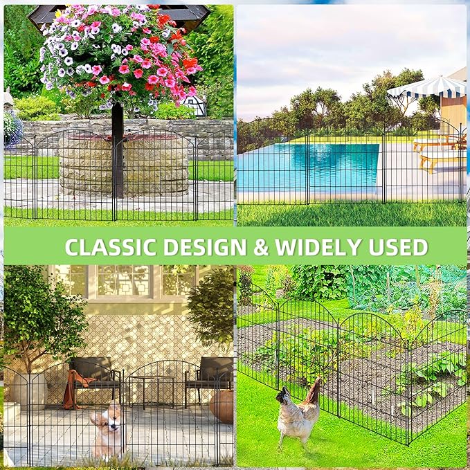 Decorative Garden Fence 32in (H) x12ft (L), 5 Pack No Dig Fence Animal Barrier for Dog, Arched Flower Bed Edging, Wire Border Panel Fencing for Yard Patio Outdoor Decor