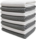 POLYTE Ultra Premium Microfiber Kitchen Dish Hand Towel Waffle Weave, 8 Pack