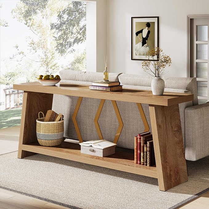 Tribesigns 70.86-Inch Long Sofa Table for Living Room, 2-Tier Narrow Console Table with Storage, Wood Foyer Entryway Couch Table for Hallway, Entrance (Light Oak Brown)