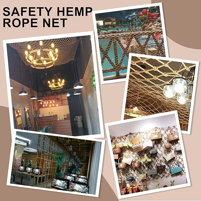 Safety Hemp Rope Net Kids Climbing Tree House Children Netting Balcony Stairs Fence Railing Garden Playground Protection Heavy Duty Indoor & Outdoor Decor Rope Net 8mm/8cm 3.3x32.8ft(1x10m)