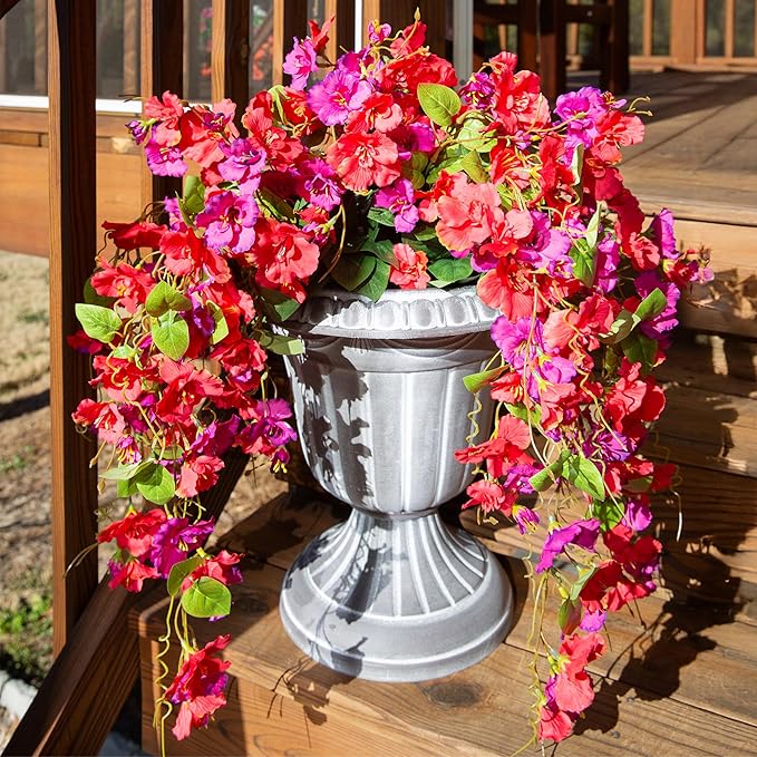 Artificial Hibiscus Fake Hanging Flowers Plants for Outdoors Spring Decoration, 4pcs Faux Silk Outside Hibiscus Long Trailing Vines Realistic UV Resistant for Front Door Planter Porch Patio Yard Urn