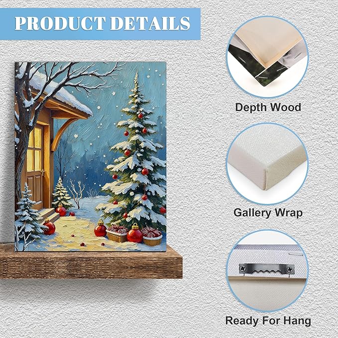 Framed Christmas Pictures Wall Decor,Vintage Pine Tree Prints,Winter Christmas Canvas Wall Art Decoration for Bedroom Bathroom Living Room Rustic Xmas Holiday Gifts (Christmas Tree 21, 12'' X 16'')