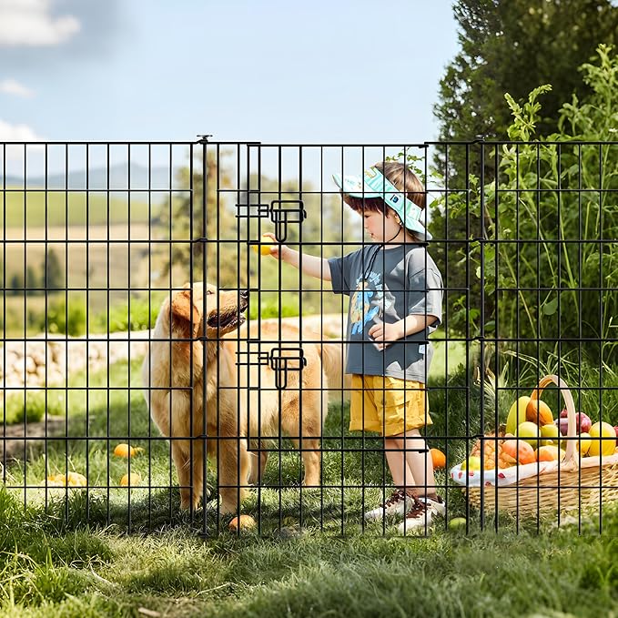 Metal Garden Fence 40 inch H x 28 inch W, 5 Panels (4 Panels + 1Gate), Total 11.6 ft, No Dig Fence Rustproof Animal Barrier Fencing for Dog, Rabbits, and Patio,Yard