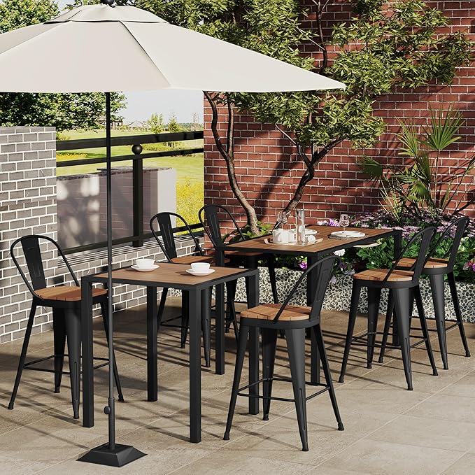 Outdoor Metal Bar Stools Set of 4,24 inch Barstools Counter Height Bar Stool with High Back Farmhouse Kitchen Dining Chairs Bar Funiture for Outside