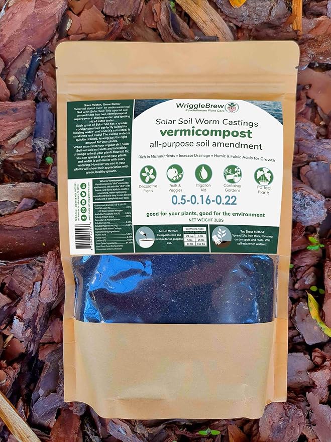 Solar Soil Vermicompost Soil Amendment from Earthworm Castings. All Purpose Plant Food and Dirt Enhancer for Gardens, Vegetables, Fruits, Houseplants. Mix with Potting Soil. (1.5lbs)