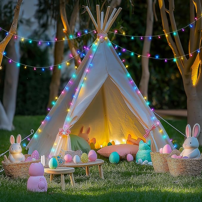JMEXSUSS 200 LED Easter Lights Outdoor Indoor for Decorations, 66 Ft Connectable Pastel Easter Lights String Clear Wire Plug in for Bedroom Tree Room Party Spring Decor