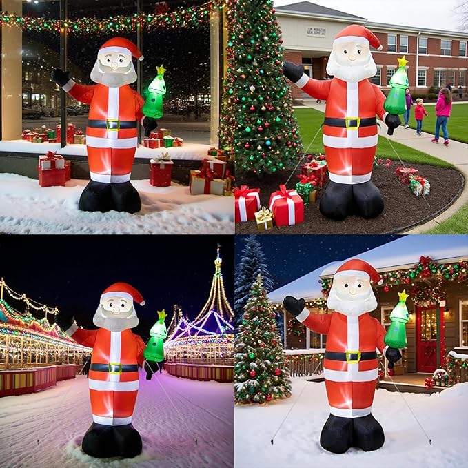8FT Inflatable Santa Claus Outdoor Christmas Decoration - Blow Up Santa Claus with Built-in LED Lights for Garden Lawn