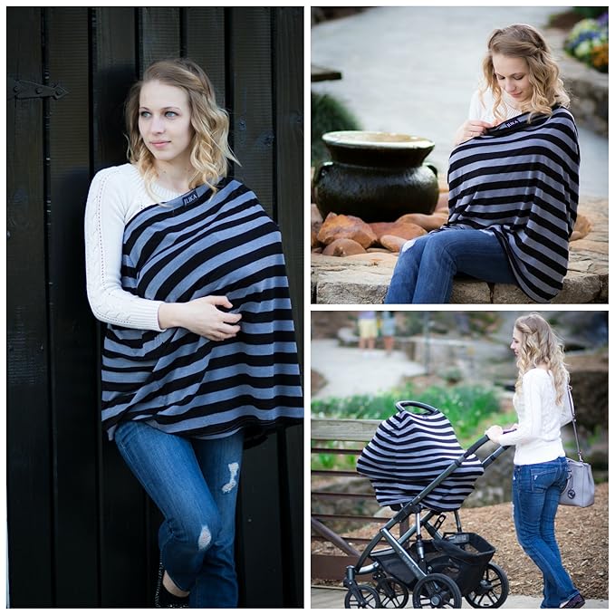 JLIKA Baby Car Seat Covers - Stretchy Infant Canopy and Nursing Cover for Breastfeeding Newborns Infants Babies Girls Boys Best Shower Gift Maternity Apron Infinity Scarf carseats (Plum)