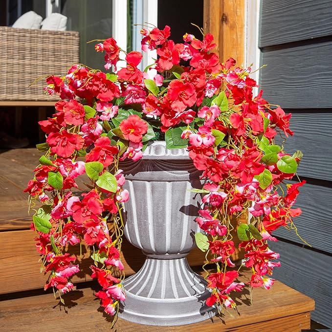 Artificial Hibiscus Fake Hanging Flowers Plants for Outdoors Spring Decoration, 4pcs Faux Silk Outside Hibiscus Long Trailing Vines Realistic UV Resistant for Front Door Planter Porch Patio Yard Urn
