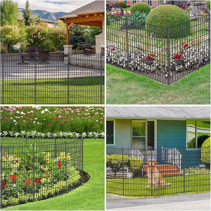 5 Panels No Dig Garden Fence with Gate, 40 in(H) X 12.1 ft(L) Metal Fence Panels, Thickened Rustproof Garden Fencing, Animal Barrier for for Dogs, Rabbits, Landscape, Patio
