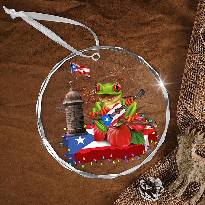 FLAGWIX Christmas Puerto Rico Gifts for Women Men - Coqui Frog Glass Ornaments 2025 for Tree Decorations - Puerto Rico Christmas Ornament for Home Decor Indoor, Gifts for Mom Dad, Friend Gift Ideas
