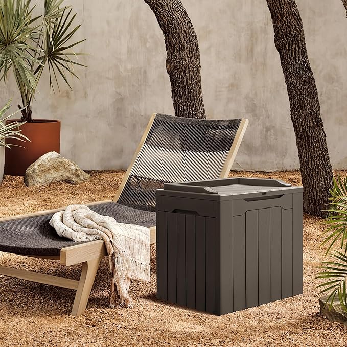 Greesum 31 Gallon Resin Deck Box All Weather Outdoor Storage Boxes for Patio Furniture Set,Outdoor Toys,Garden Tools,Brown