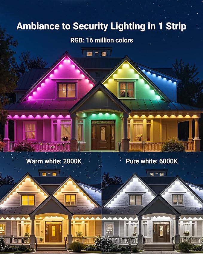 Permanent Outdoor Lights, 100ft RGBICWWPW Christmas Lights with 72 Triple-LED, IP67 Waterproof, 45lm Tunable White for Christmas Decorations, Daily and Holiday, Works with Alexa, Google Assistant