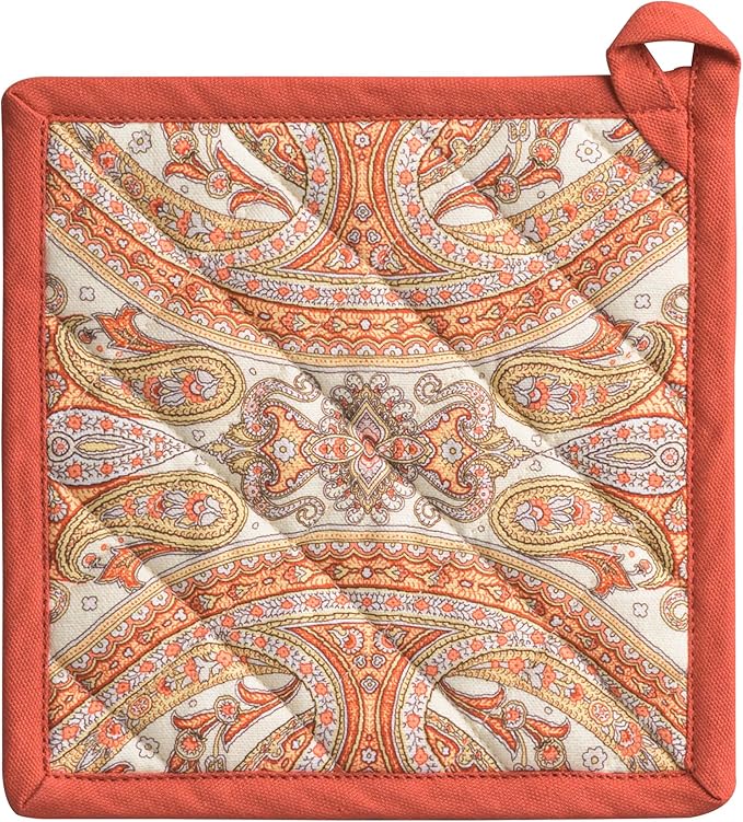 Maison d' Hermine Pot Holders 100% Cotton Heat Resistant Potholders 8" x 8" Hot Pads with Loop for Thanksgiving Christmas Decorations BBQ Cooking Baking Handling Hot Pans (Pack of 1, Kashmir Paisley)