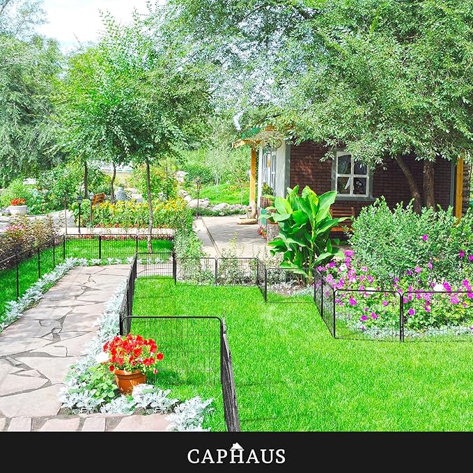 CAPHAUS Decorative Garden Fence, 32 Inch x 21 FT Heavy Duty Iron Fencing Landscape Patio Flower Bed Animal Barrier Border Edging Section, Panel Decor, Folding Wire Fence for Yard for Dog Outdoor