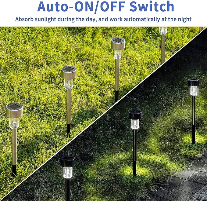 GIGALUMI Solar Pathway Lights, Stainless Steel IP44 Waterproof Auto On/Off Outdoor LED Solar Landscape Lights for Garden, Yard, Patio, Path and Walkway(20 Pack, Cold White)