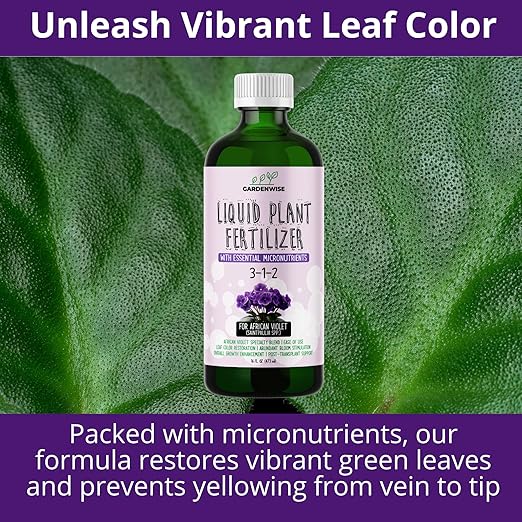 3-1-2 African Violet Fertilizer for Indoor Plants: Liquid Fertilizer with Essential Micronutrients Drops - Plant Food for African Violets (32 OZ)