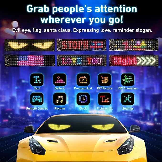 Devil Eyes Light for Cars, 15"x4" Programmable Flex LED Sign, 1PC Led Eyes for Car Windshield with APP Control and Remote Controller