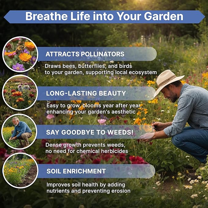 Organo Republic 16 Perennial Wildflower Seeds Mix for Indoor & Outdoors. 100,000+ Non-GMO, Heirloom Wildflower Garden Seeds, 4oz Packet for Growing Wild Flowers to Attract Bees, Butterflies & Birds