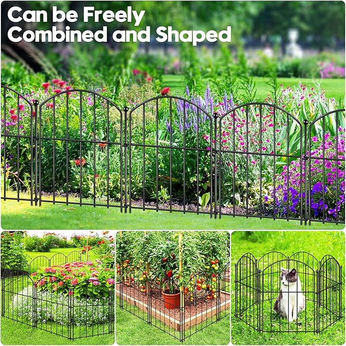 Decorative Garden Fence 17in (H) x30ft (L), Arched Rustproof Metal No Dig Fence for Dogs & Rabbit, Ornamental Animal Barrier for Flower Beds, Border Panels Fencing for Yard & Patio Outdoor Decor