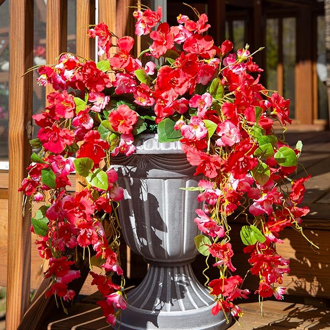 Artificial Hibiscus Fake Hanging Flowers Plants for Outdoors Spring Decoration, 4pcs Faux Silk Outside Hibiscus Long Trailing Vines Realistic UV Resistant for Front Door Planter Porch Patio Yard Urn