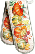 Maison d' Hermine Double Oven Mitt (7" x 35") 100% Cotton Heat Resistant BBQ Cooking Gloves with Loop for Thanksgiving Christmas Decorations Baking Cooking Barbeque Handling Hot Pan (Lumina)