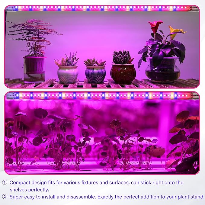 iPower 20W Full Spectrum LED Plant Grow Light Strips for Indoor Plants with Auto ON/Off 3/9/12H Timer, 10 Dimmable Levels 48 LEDs Per Tude, for Hydroponics Succulent, 2 Tubes, Mix