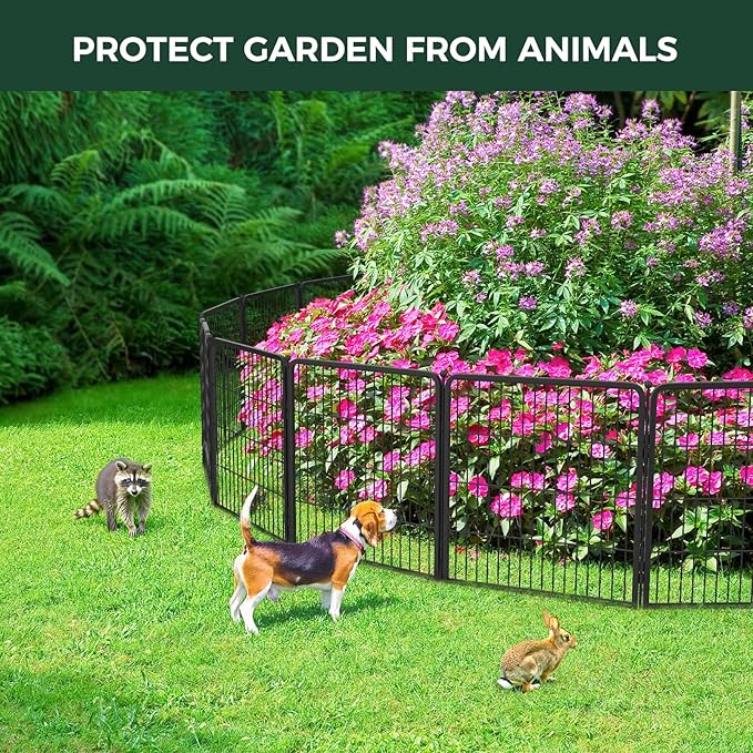 FXW Garden Fence Outdoor for The Yard – 32in(H) x 4.5ft(L) Heavy Duty Metal Animal Barrier for Dog and Rabbit, Decorative Dog Fence, 2 Panels, Black