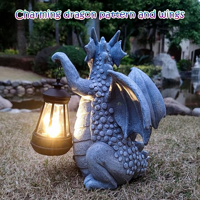 Dragon Solar Outdoor Garden Statue - Dragon Outdoor Figurie Lights - Yard Decorative Outdoor Statue Suitable for Patio, Balcony, Patio Decoration - Specially Customized Gift for Mom