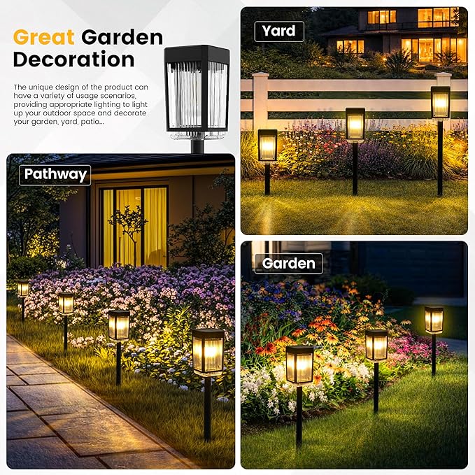 Solar Pathway Lights, 4 Pack Solar Powered Garden Lights Waterproof IP65, 10-40 LM Auto On/Off Outdoor Light for Lawn Patio Walkway Driveway Decor Landscape Lighting (Warm White)