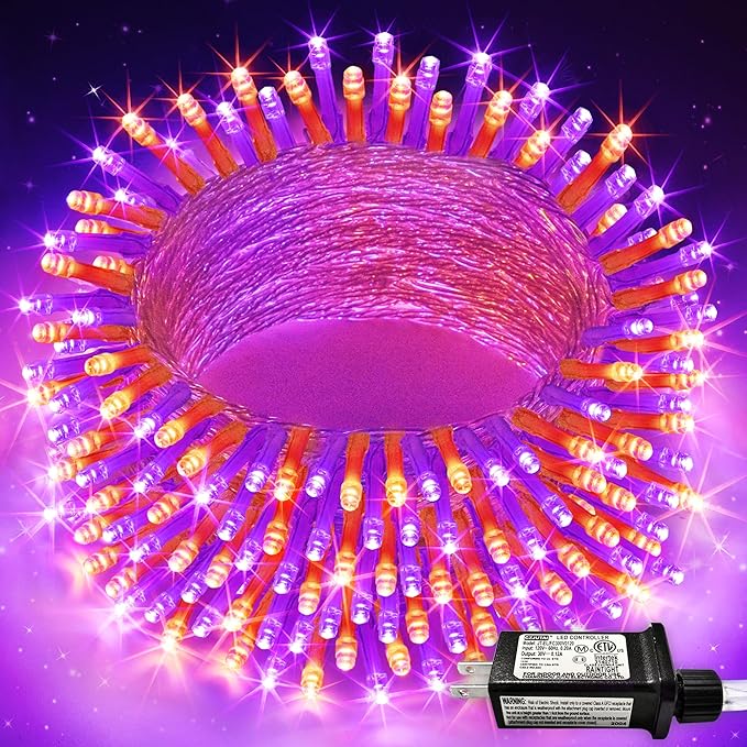 JMEXSUSS Halloween Lights Outdoor, 66FT Purple Orange Lights for Halloween Decorations, 200 LED Halloween String Lights Indoor for Bedroom Fireplace Mantel Party Patio Yard Door Halloween Tree