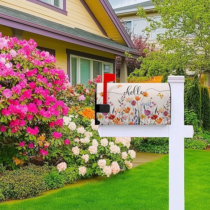 Spring Mailbox Cover Watercolor Summer Mailbox Covers Magnetic Standard Size Colorful Floral Mail Box Wrap Butterfly Decorations for Outside Garden Yard Fall Summer Autumn