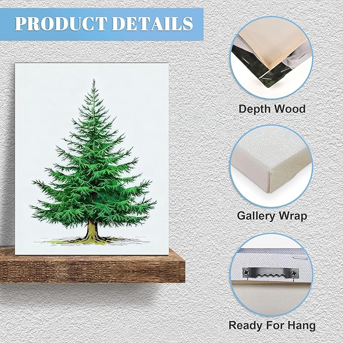 Framed Christmas Pictures Wall Decor,Vintage Pine Tree Prints,Winter Christmas Canvas Wall Art Decoration for Bedroom Bathroom Living Room Rustic Xmas Holiday Gifts (Christmas Tree 6, 16'' X 24'')