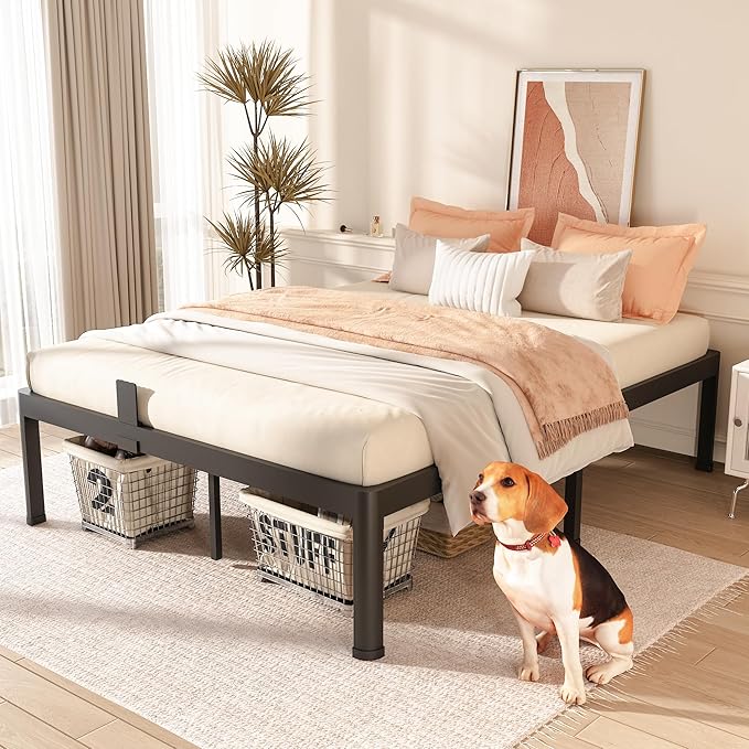 FUIOBYVV California King Bed Frame with Round Corner Edge Legs 18 inch High 3500 lbs Heavy Duty Metal Platform Bed Frame King Size No Box Spring Needed/Noise Free/Steel Slat Support/Non-Slip Black