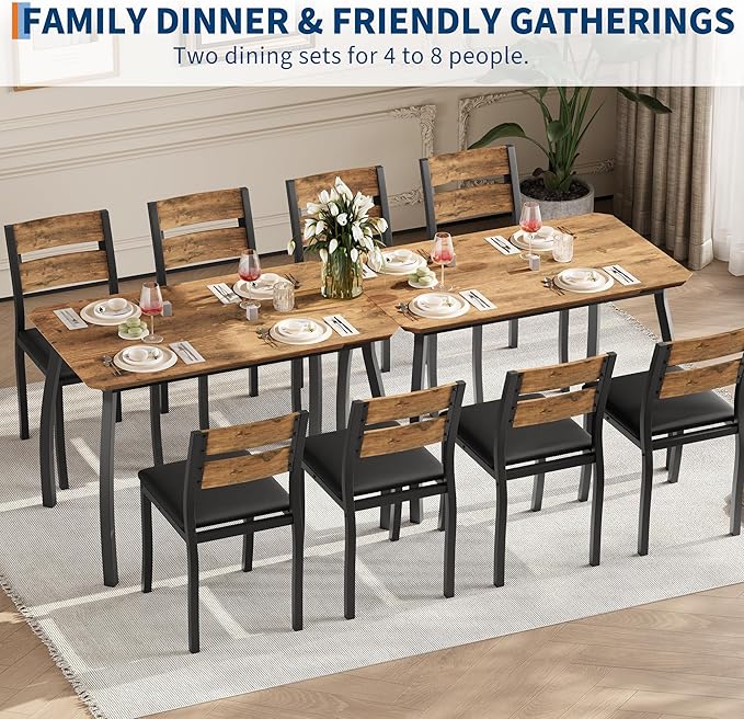 GAOMON 5 Piece Dining Table Set for 4, Space-Saving Kitchen Table with Upholstered Chairs, Modern Angled Corner Design, Compact Dinner Set for Small Spaces, Apartment, Dining Room, Retro Brown
