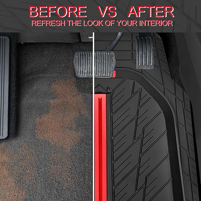 CAR PASS Tire Tread DeepDish Rubber Floor Mats for car Heavy Duty car mats All Weather, Universal XL~M Trim to Fit for Truck SUV Vehicle Automotive, Waterproof car mats 3 Piece (red Black)