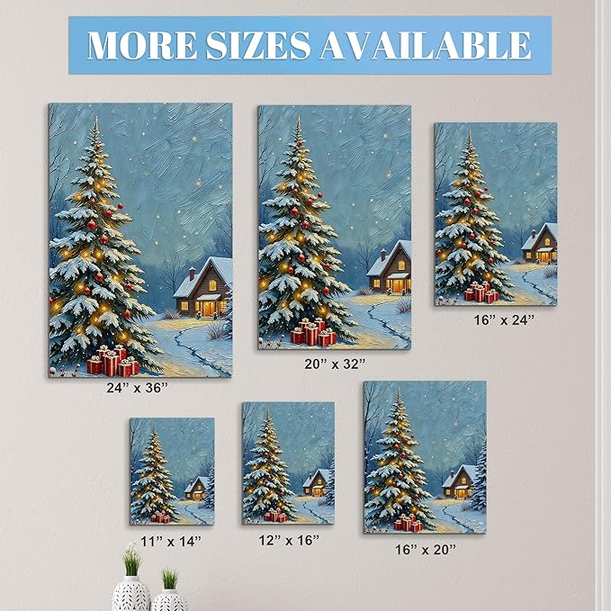 Framed Christmas Pictures Wall Decor,Vintage Pine Tree Prints,Winter Christmas Canvas Wall Art Decoration for Bedroom Bathroom Living Room Rustic Xmas Holiday Gifts (Christmas Tree 20, 16'' X 20'')