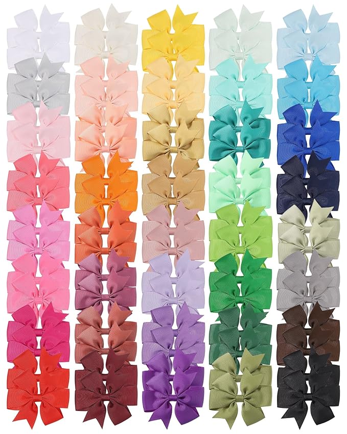 Choicbaby Hair Bows for Girls, 3" Grosgrain Ribbon Pinwheel Hair Bows for Toddler Girls, Pack of 80