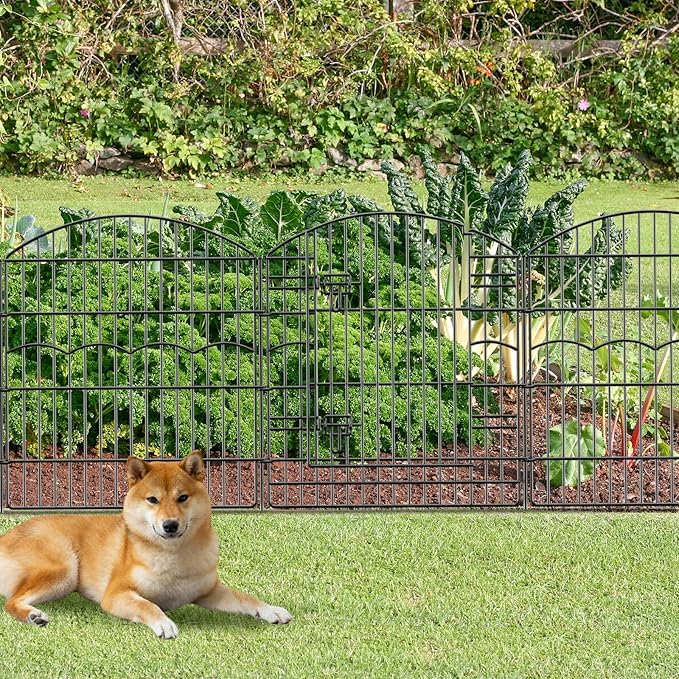 Decorative Garden Fence 12 Panels 26.8ft(L)×32in(H) Garden Fences Animal Barrier Fencing with 11 Panels + 1 Gate, No Dig Metal Rustproof Wire Border Temporary Dog Fence Outdoor for Patio Yard Lawn
