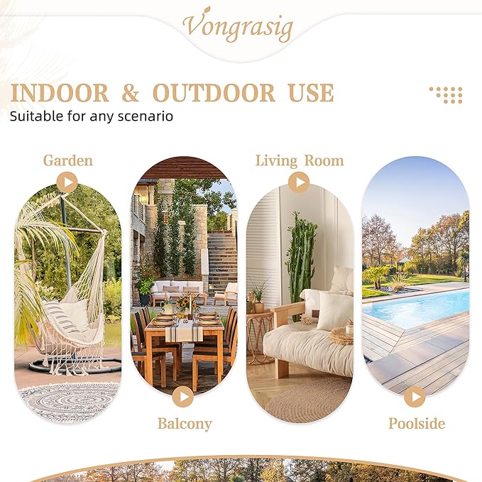 Vongrasig Wicker Egg Chair PE Rattan Chair with Cushion, Oversized Patio Lounge Chair for Outdoor, Indoor, Balcony, Backyard, Garden, Living Room, Beige