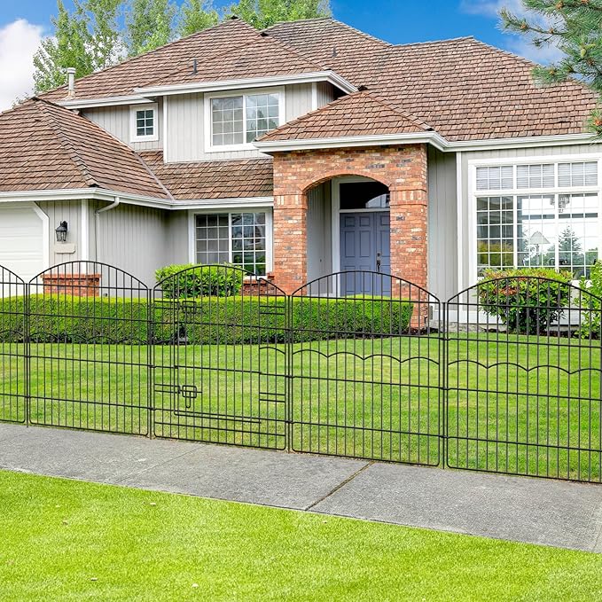 Decorative Garden Fence 12 Panels 26.8ft(L)×32in(H) Garden Fences Animal Barrier Fencing with 11 Panels + 1 Gate, No Dig Metal Rustproof Wire Border Temporary Dog Fence Outdoor for Patio Yard Lawn