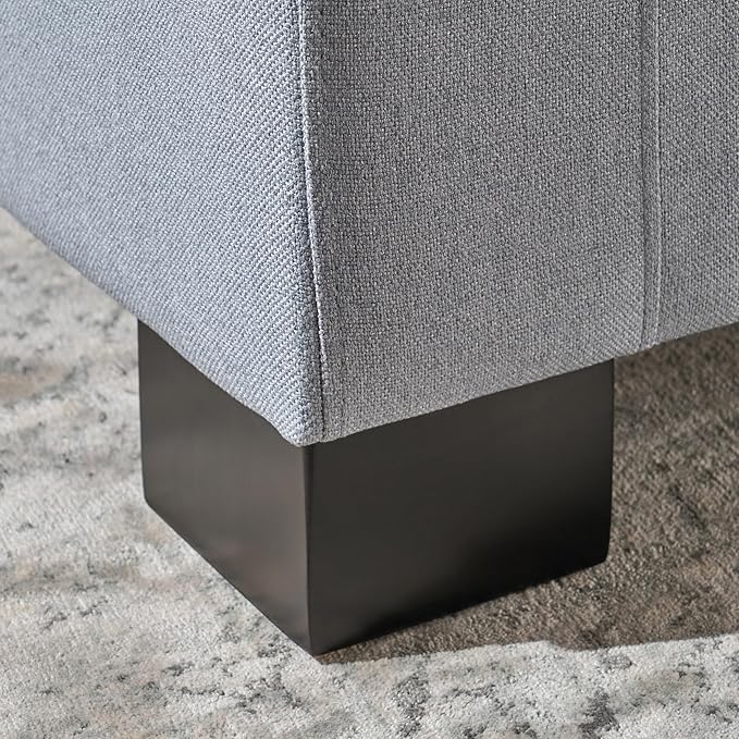 Ball & Cast 50.8" Upholstered Storage Ottoman with Tufted Waffle Stitch,End Bench w/Uses Pressure Hinges and Wood Legs,Entryway Fabric Footrest Stool for Living Room & Bedroom,Navy Blue
