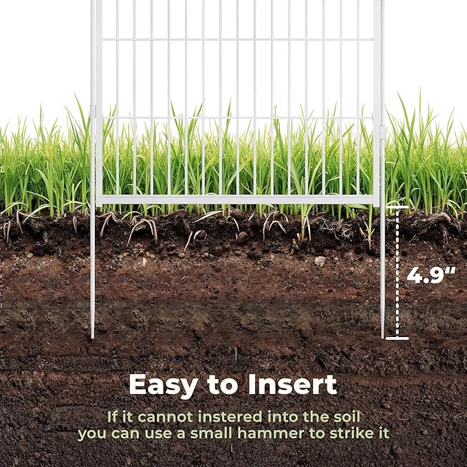 SunsGrove Garden Fence 32 in(H) x 4.5 ft(L) 2 Panels, Heavy Duty Metal Animal Barrier Fence for Dogs, Easy No-Dig Setup, Decorative Dog Fences, White