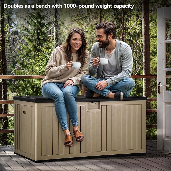 YITAHOME XXL 230 Gallon Large Deck Box,Outdoor Storage for Patio Furniture Cushions,Garden Tools and Pool Equipment with Flexible Divider,Waterproof,Lockable (Black&Brown)