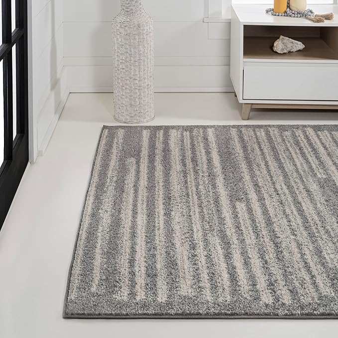 JONATHAN Y Khalil Modern Berber Stripe Gray/Cream Indoor Area Rug, 3x5, Contemporary, Bohemian, Easy-Cleaning for Living Room, Bedroom, Kitchen, Pet Friendly, Non-Shedding (MOH207G-3)