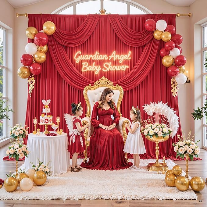 10ft x 8ft Wrinkle Free Red Backdrop Curtains for Parties, Polyester Photo Backdrop Drapes 2 Panels 5x8ft for Wedding Birthday Party Christmas Photography Background for Backdrop Stand